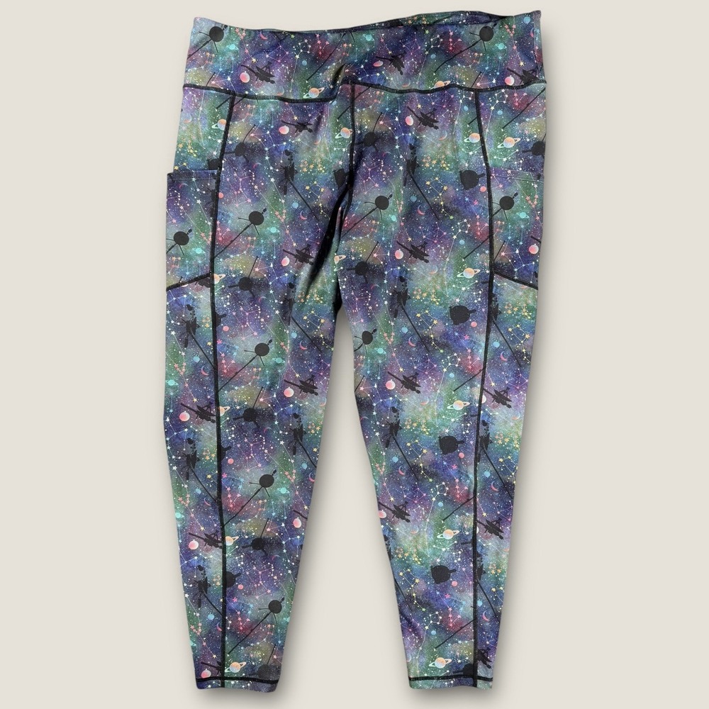 Princess‎ Awesome Space Galaxy Satellites Leggings Pockets Plus Size 4XL 32-34